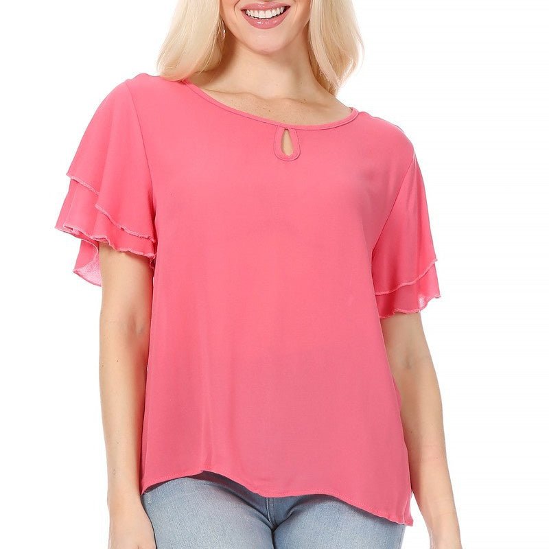 Coral Charm Flutter Sleeve Blouse*