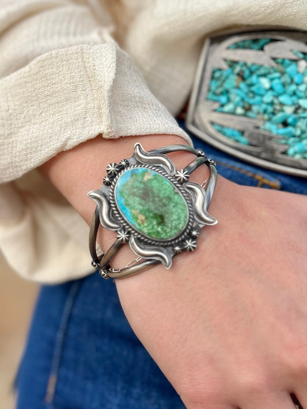Your Majesty Turquoise Sterling Silver Navajo Cuff Bracelet | gussieduponline