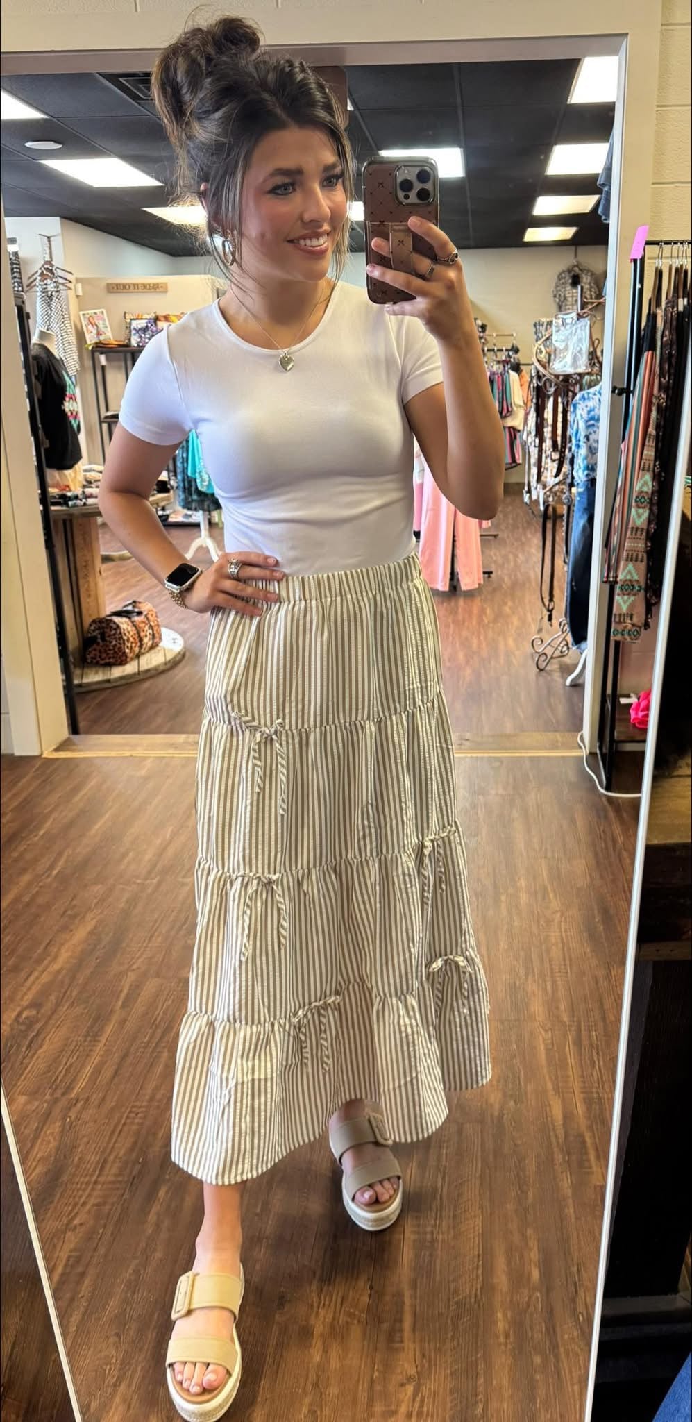 Striped Bow Print Maxi Skirt Milumia Women's Striped Bow Print