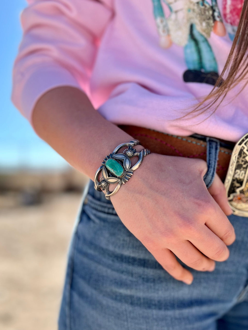 Bly Sterling Silver Navajo Turquoise Cuff Bracelet | gussieduponline