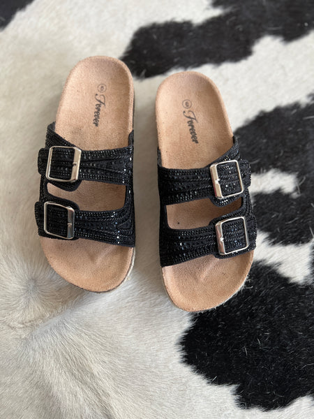 Black Rhinestone Double Buckle Burke Sandals Gussied Up Online - Main Image