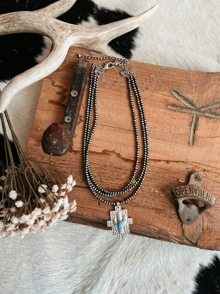 Multi-Strand Navajo Pearl Strand Necklace With A Cactus Pendant