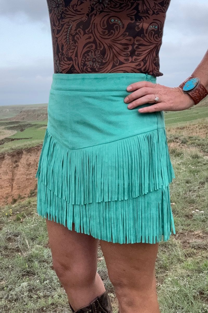 Sterling Kreek Fort Worth Turquoise Fringe Skirt I Gussied Up