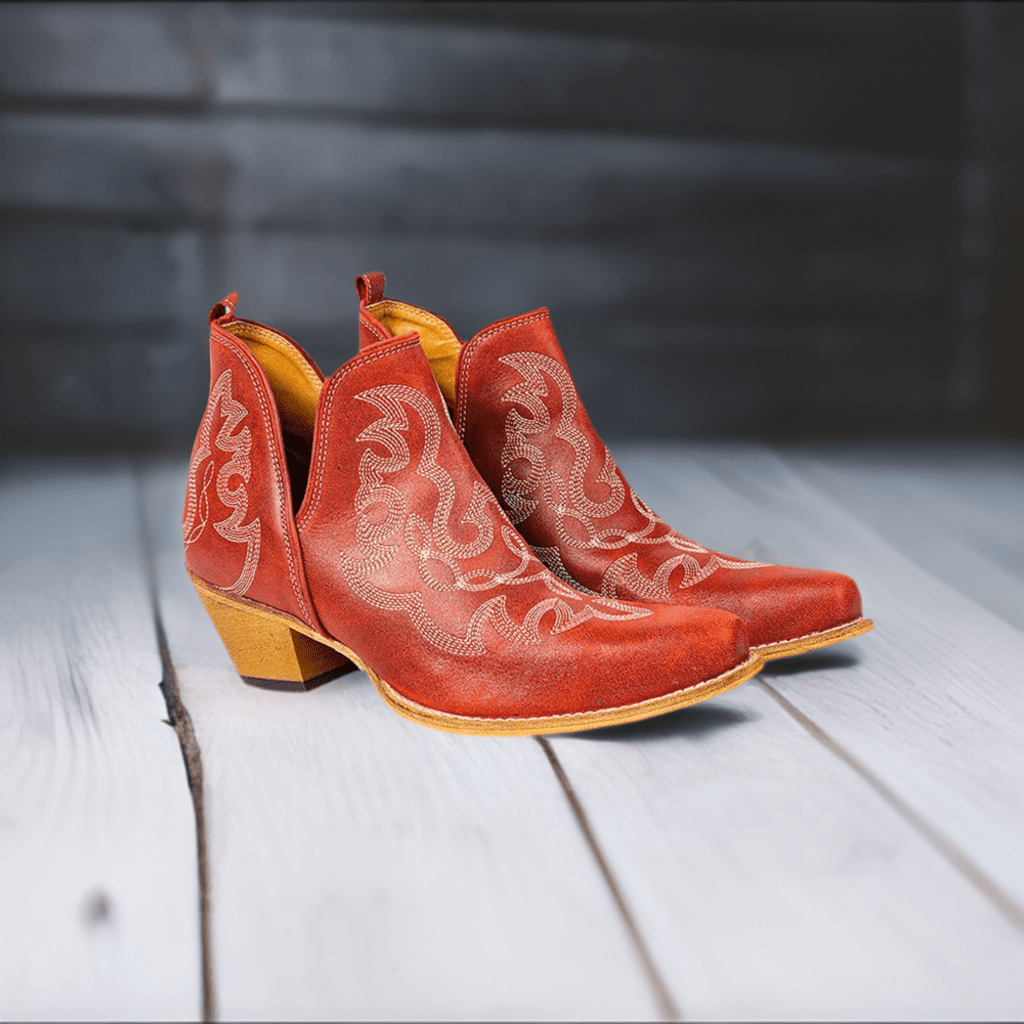 Myra Maisie Red Leather Stitched Booties | gussieduponline