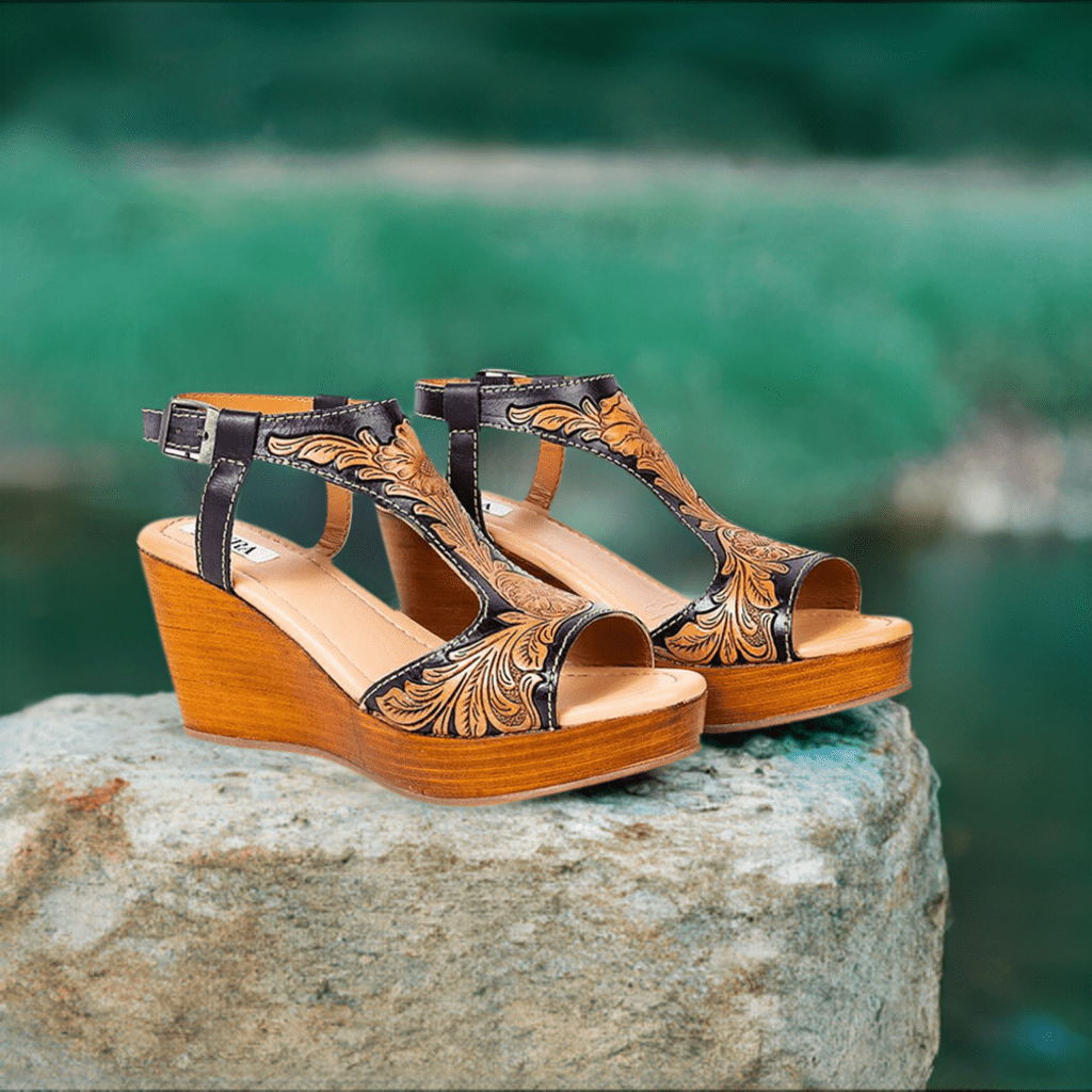 Talitha Hand Tooled Wedge Shoes | gussieduponline