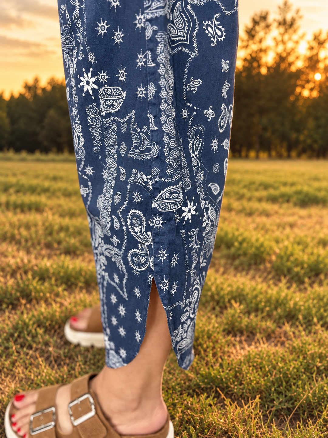 Vintage Tulip Washed Navy Paisley Wide Leg Pants