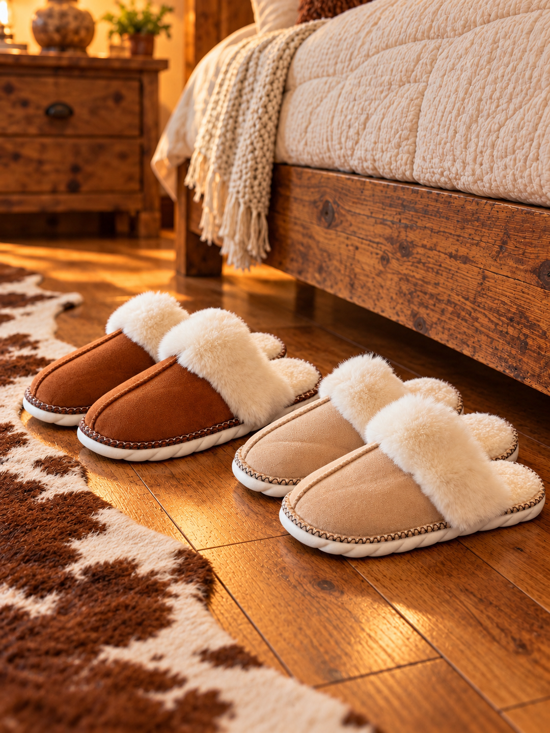 Cozy Faux Trim Slippers - 2 Colors