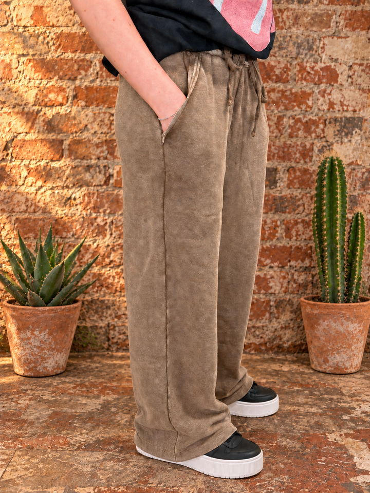 Acid Wash Fleece Palazzo Pants w/ Pockets- 5 Colors