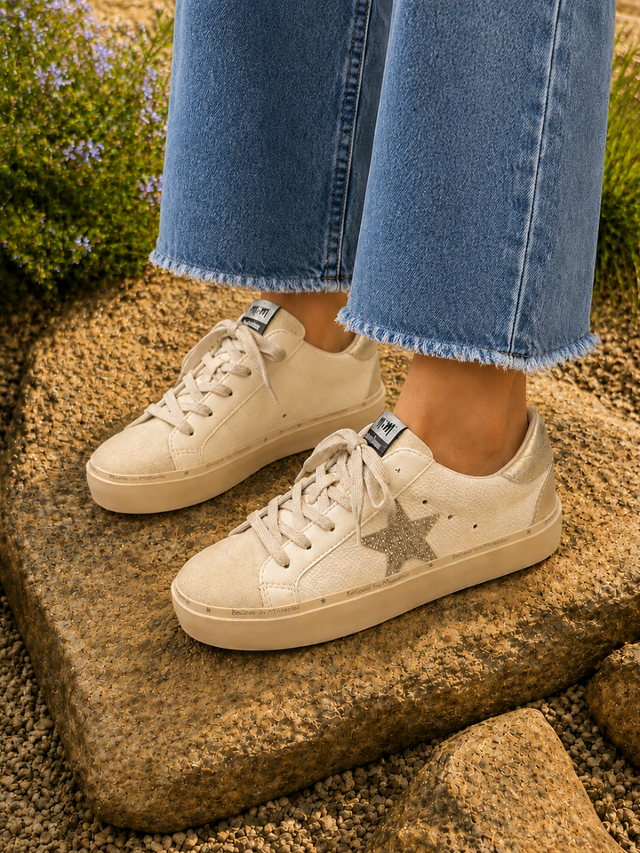 Gaby Natural Silver Star Sneakers