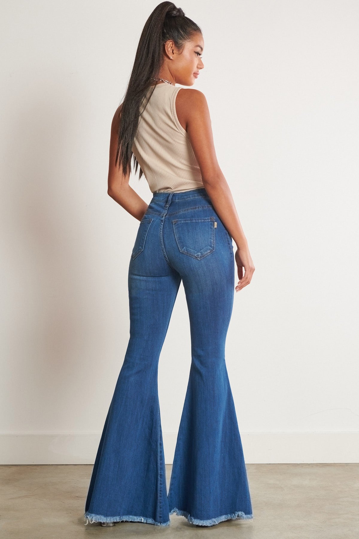 Medium Stone Wash High Rise Wide Leg Jeans | GET GUSSIED UP