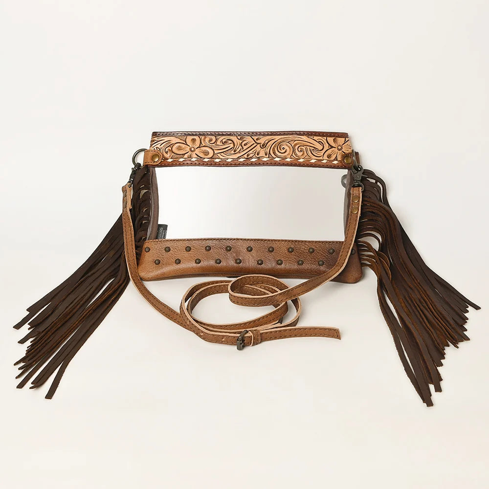 American Darling Hand Tooled Leather Fringe Clear Crossbody Bag