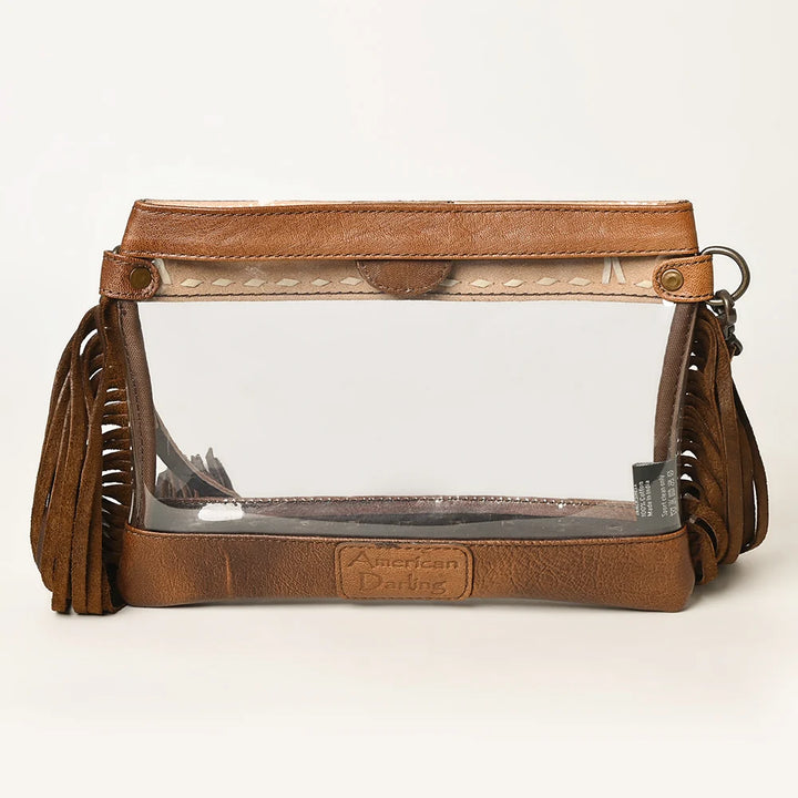 American Darling Hand Tooled Leather Fringe Clear Crossbody Bag
