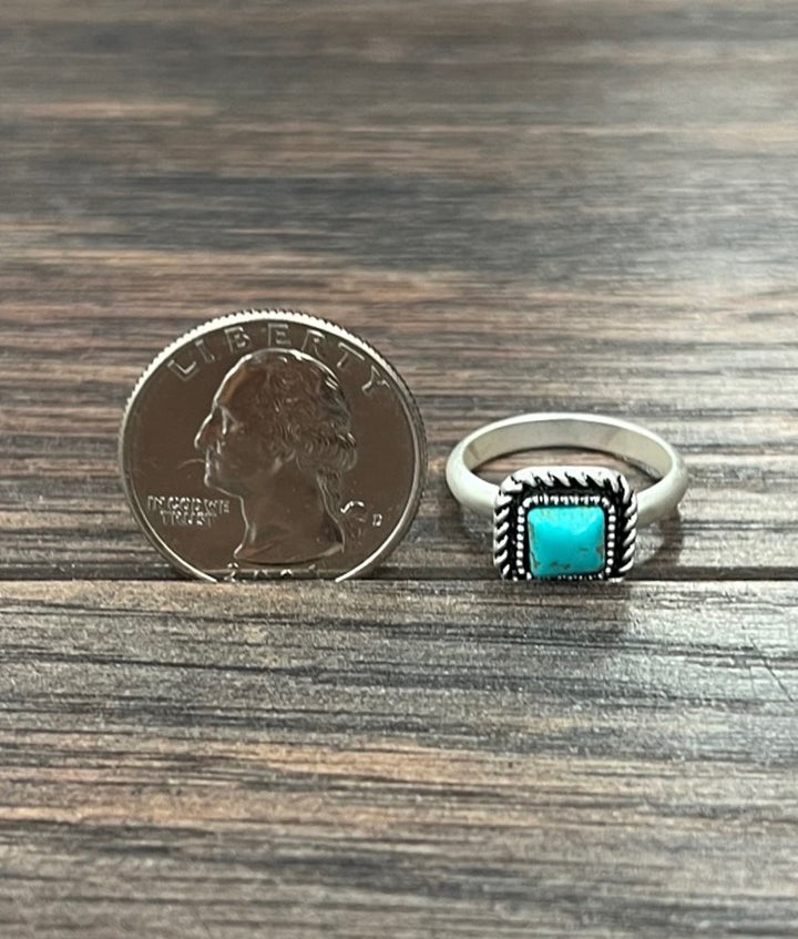 5MM Square Turquoise Adjustable Ring