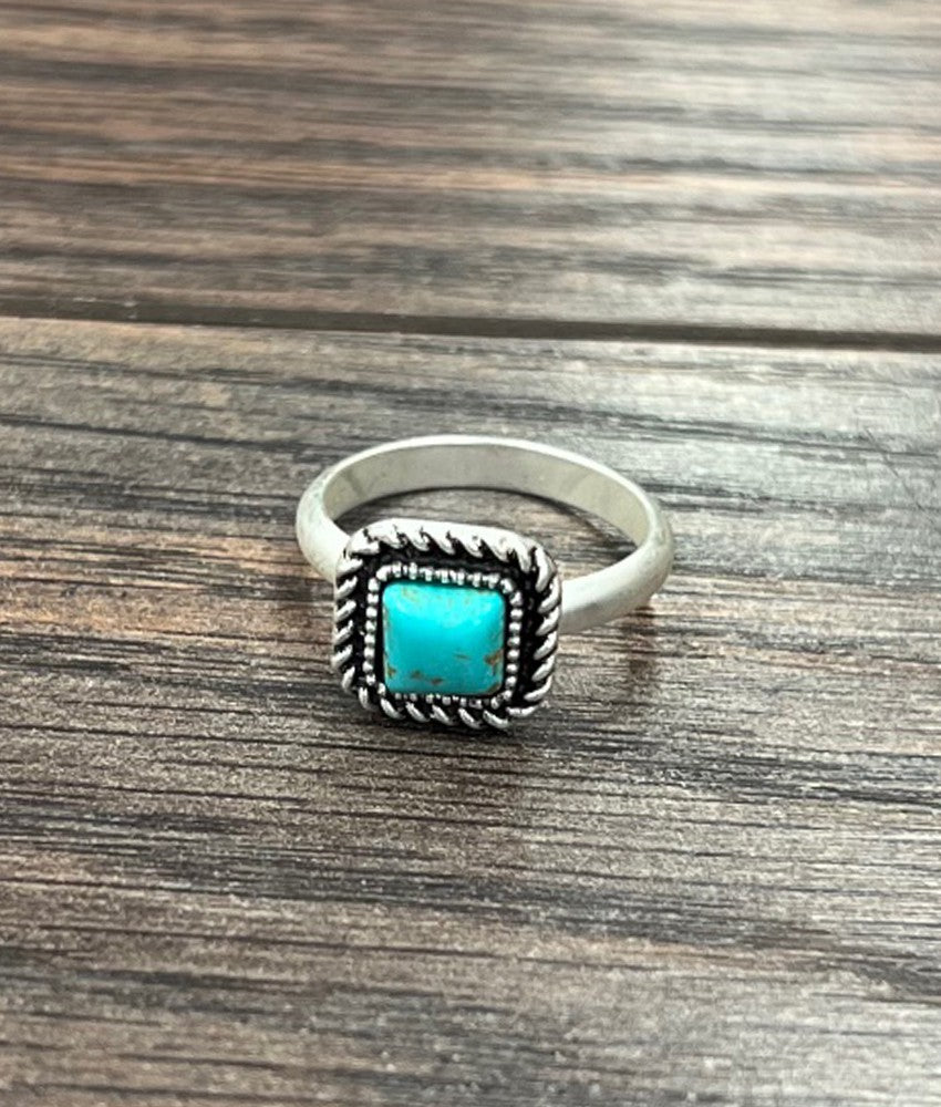 5MM Square Turquoise Adjustable Ring