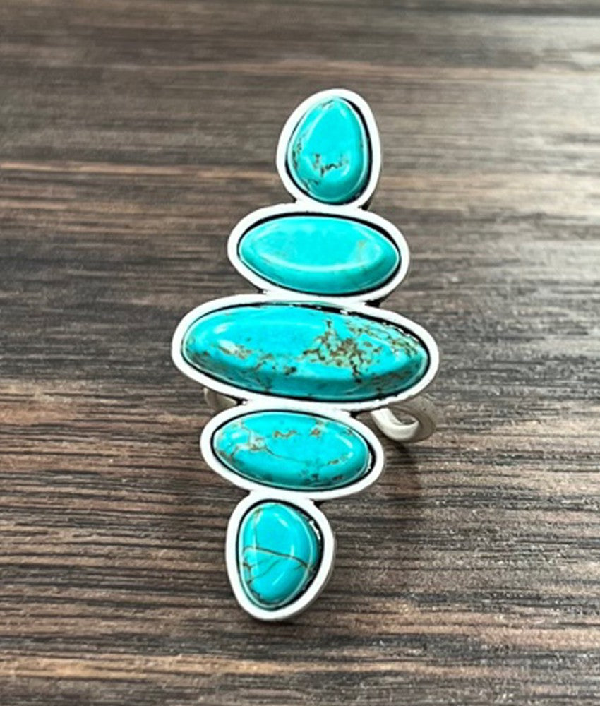 Cinco Stone Turquoise Adjustable Ring