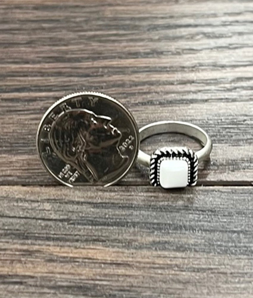 5MM Square White Stone Adjustable Ring