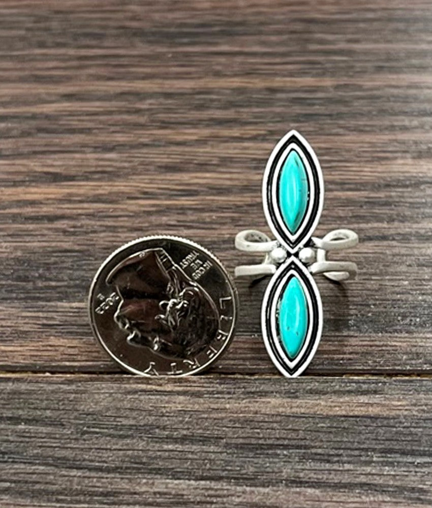 2 Stone Boho Turquoise Adjustable Ring