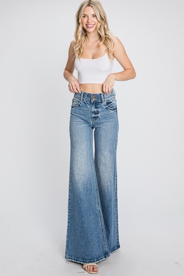 High Rise Comfort Stretch Vintage Wide Leg Jeans | gussieduponline