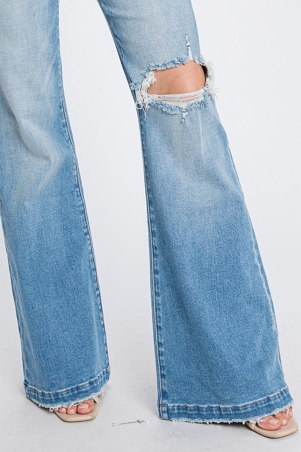Distressed Super High Rise Flare 70's Flares | gussieduponline