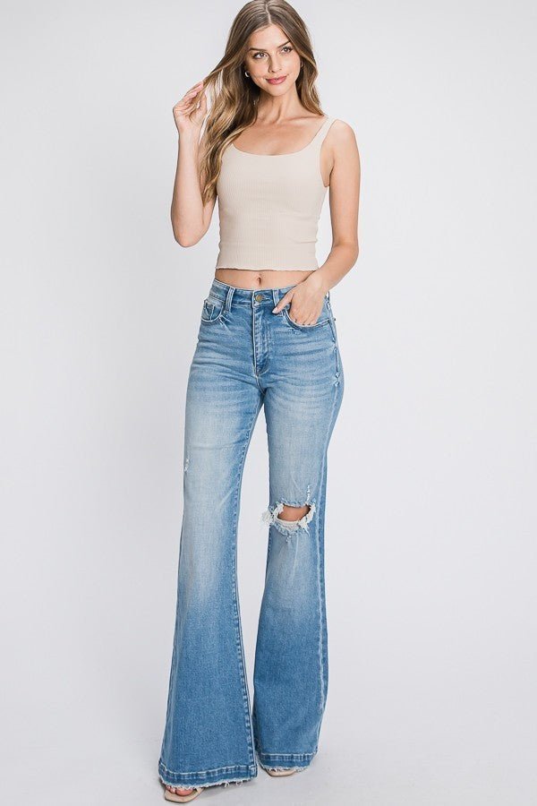 Distressed Super High Rise Flare 70's Flares | gussieduponline