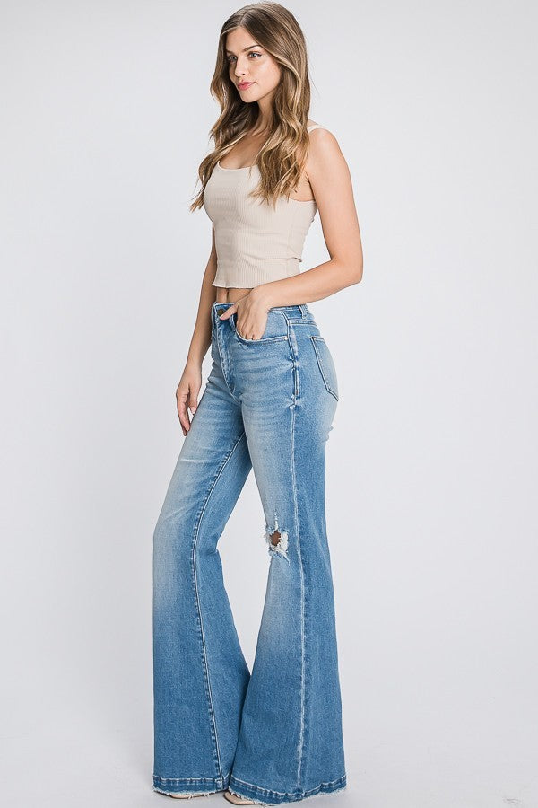 Distressed Super High Rise Flare 70's Flares