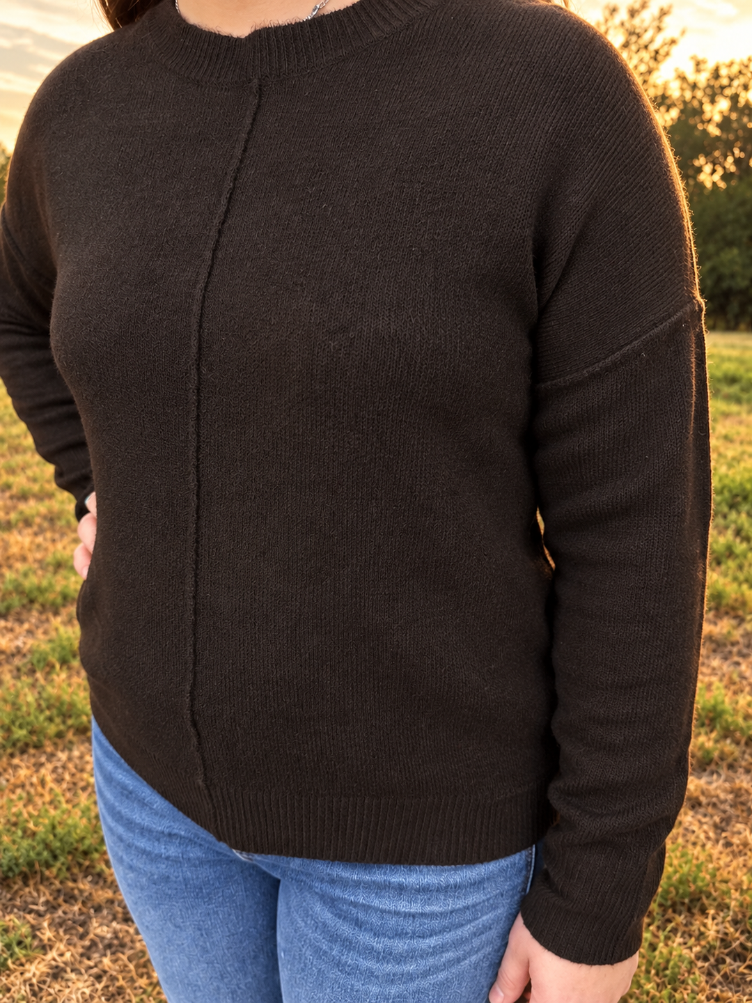 Front Seam Long Sleeve Knit Sweater - 2 Colors