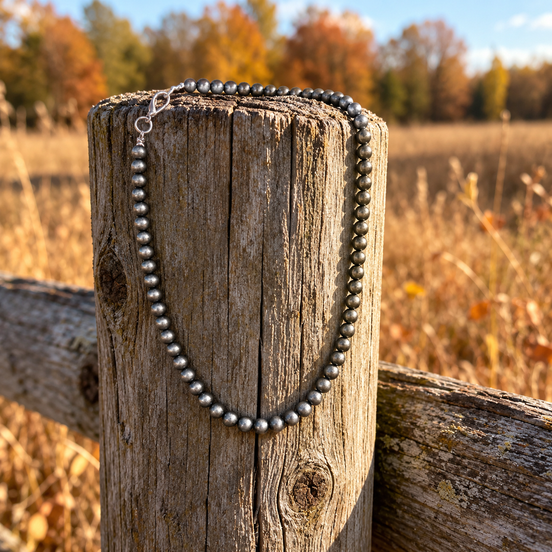 Western 6mm Silver Navajo Pearl Beaded Necklace
