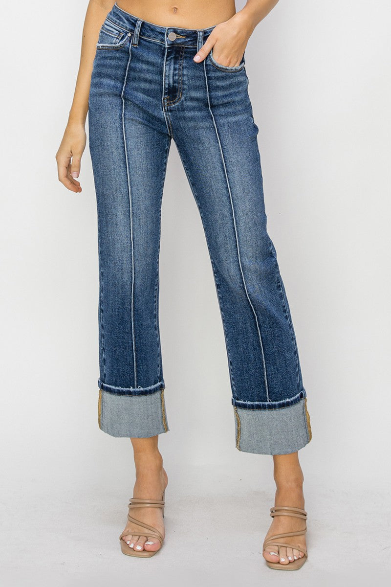 Risen Front Seam Straight Leg Jeans