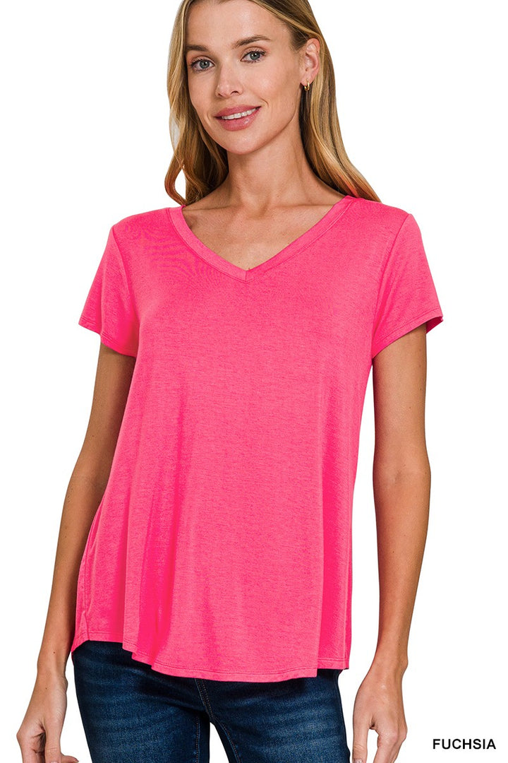 Zenana Rayon Short Sleeved Round Hem Top