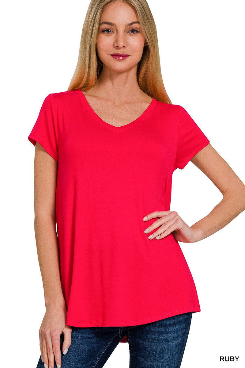 Zenana Rayon Short Sleeved Round Hem Top