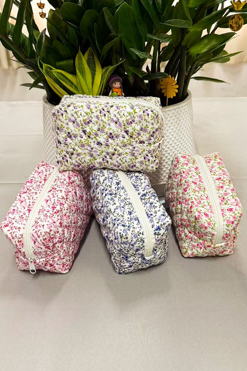 Ditsy Quilted Floral Cosmetic Pouch Bag - 4 Colors