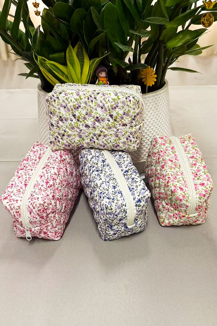 Ditsy Quilted Floral Cosmetic Pouch Bag - 4 Colors