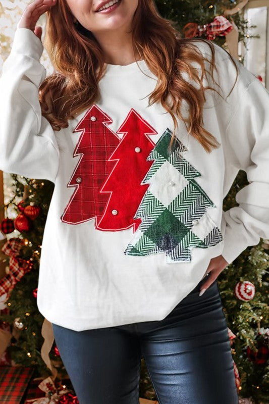 Christmas Tree Patched Drop Shoulder Sweatshirt