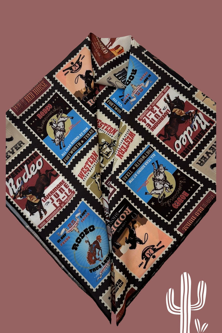 Western Blue Rodeo Horse Stamp Print Scarf