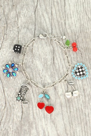 Western Theme Cherry Charm Bracelet