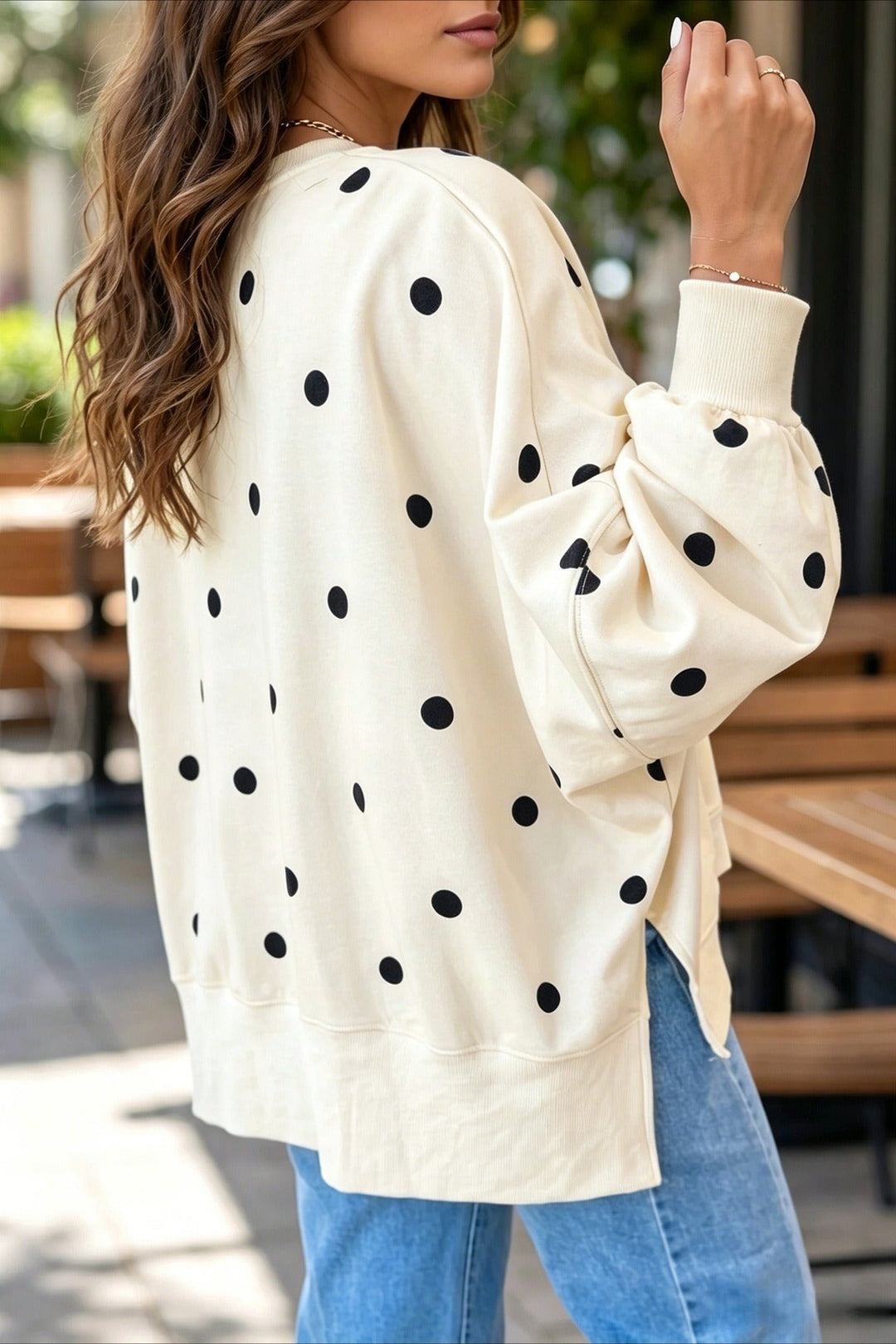 Apricot Polka Dot Relaxed Pullover