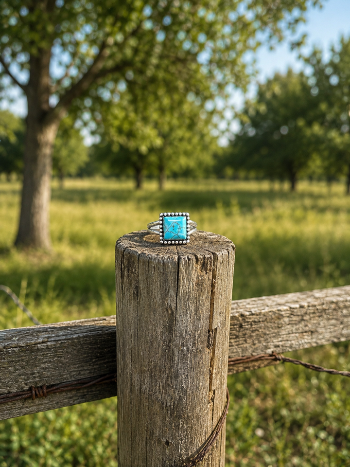 10mm Square Turquoise Adjustable Ring