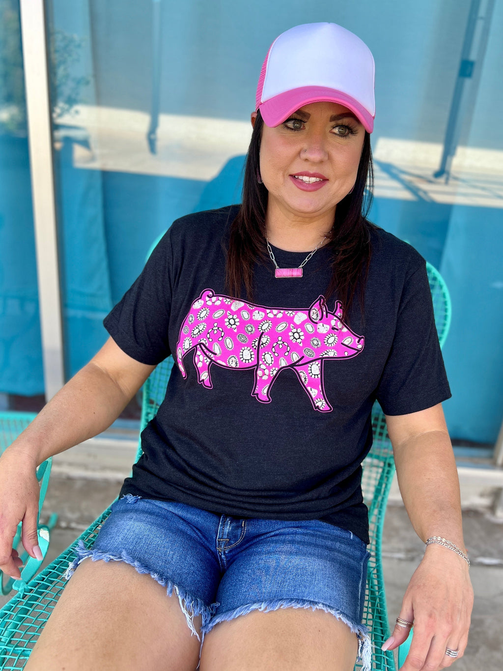 Sterling Kreek Tee. Graphic tee. Stock show shirt. Pink pig shirt. Pig shirt. Western style tee. Black tee shirt. Boutique style. Women's western wear. Women's western boutique. Western boutique. Online shopping. Online boutique. Boutique. Small business. Woman Owned. Fast shipping from Texas.