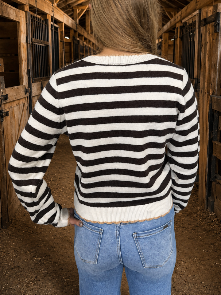 Striped Horse Scallop Edge Sweater