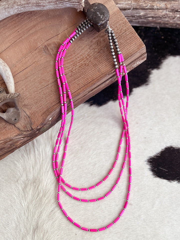 3-Strand Beaded Navajo Long Necklace - 2 Colors | gussieduponline