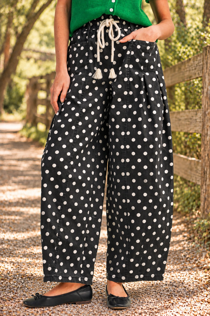 Black & White Polka Dot Barrel Jeans