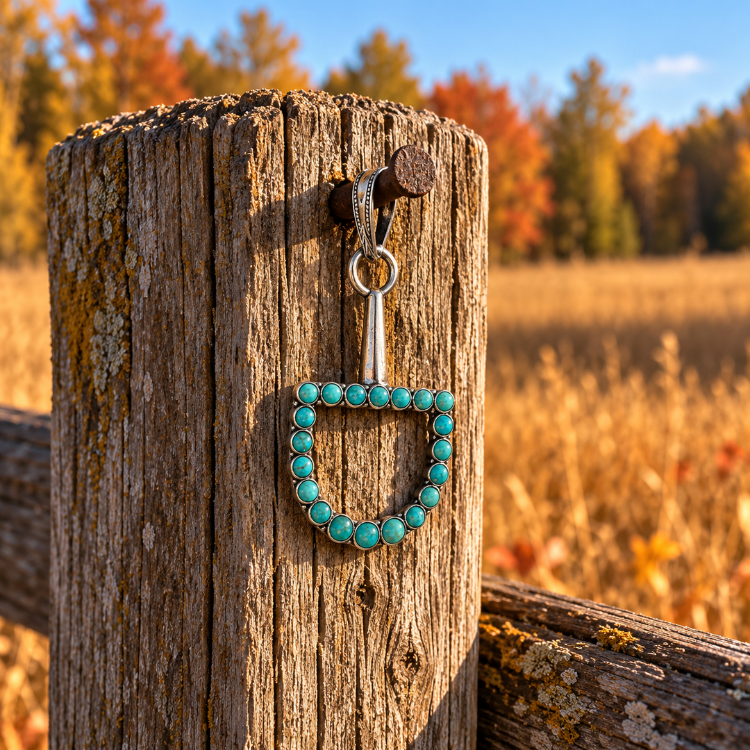 Turquoise Stone Western Horse Bite Pendant