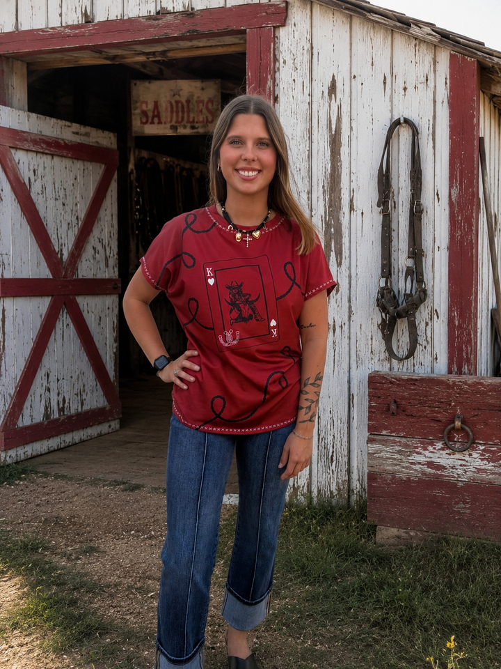 Red Bucking Horse Sunset Short Sleeve Top