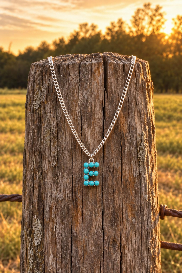 Turquoise Stone Initial Necklace