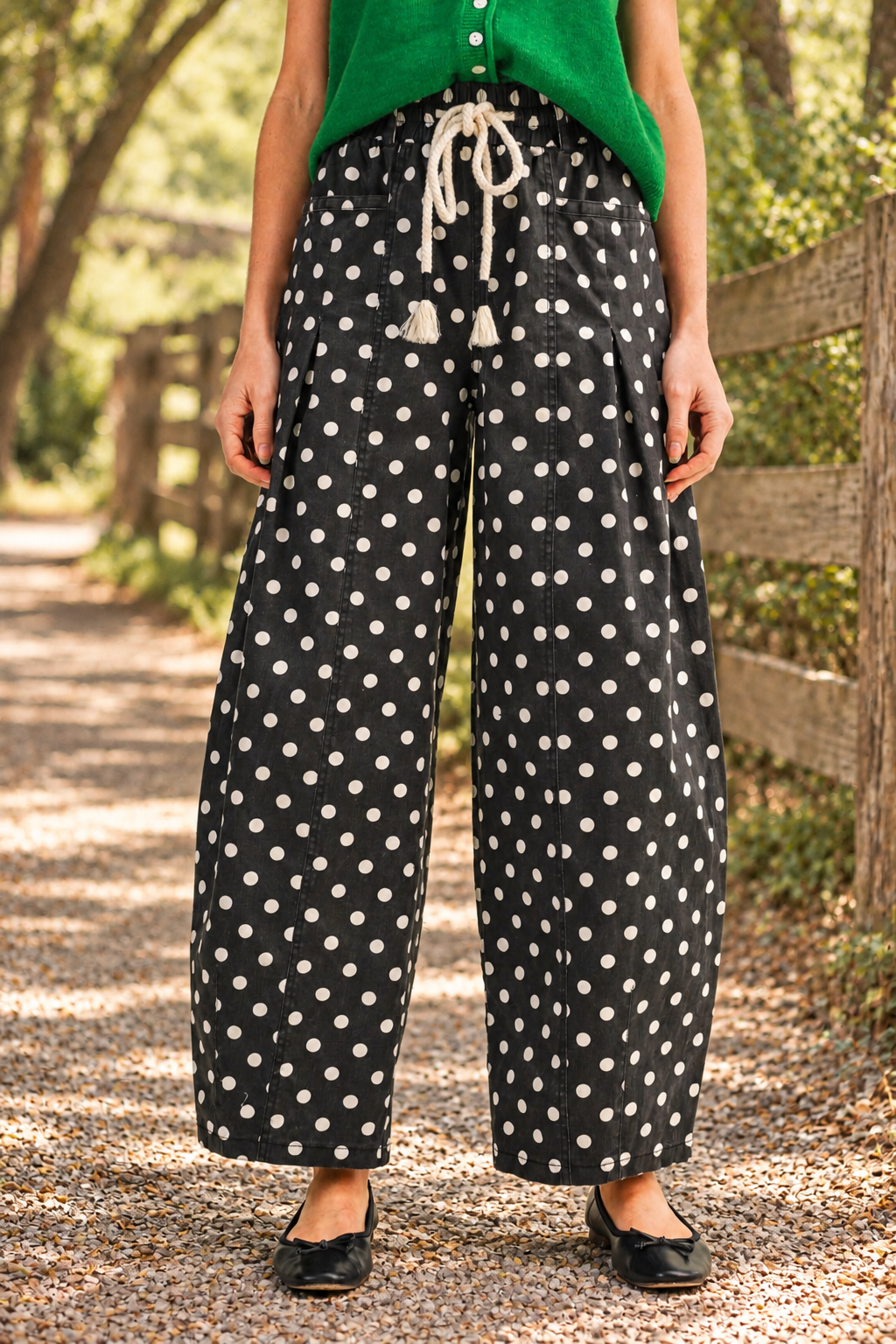 Black & White Polka Dot Barrel Jeans