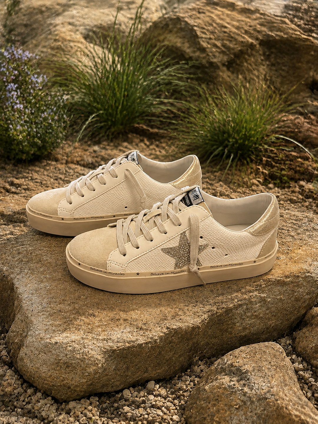 Gaby Natural Silver Star Sneakers