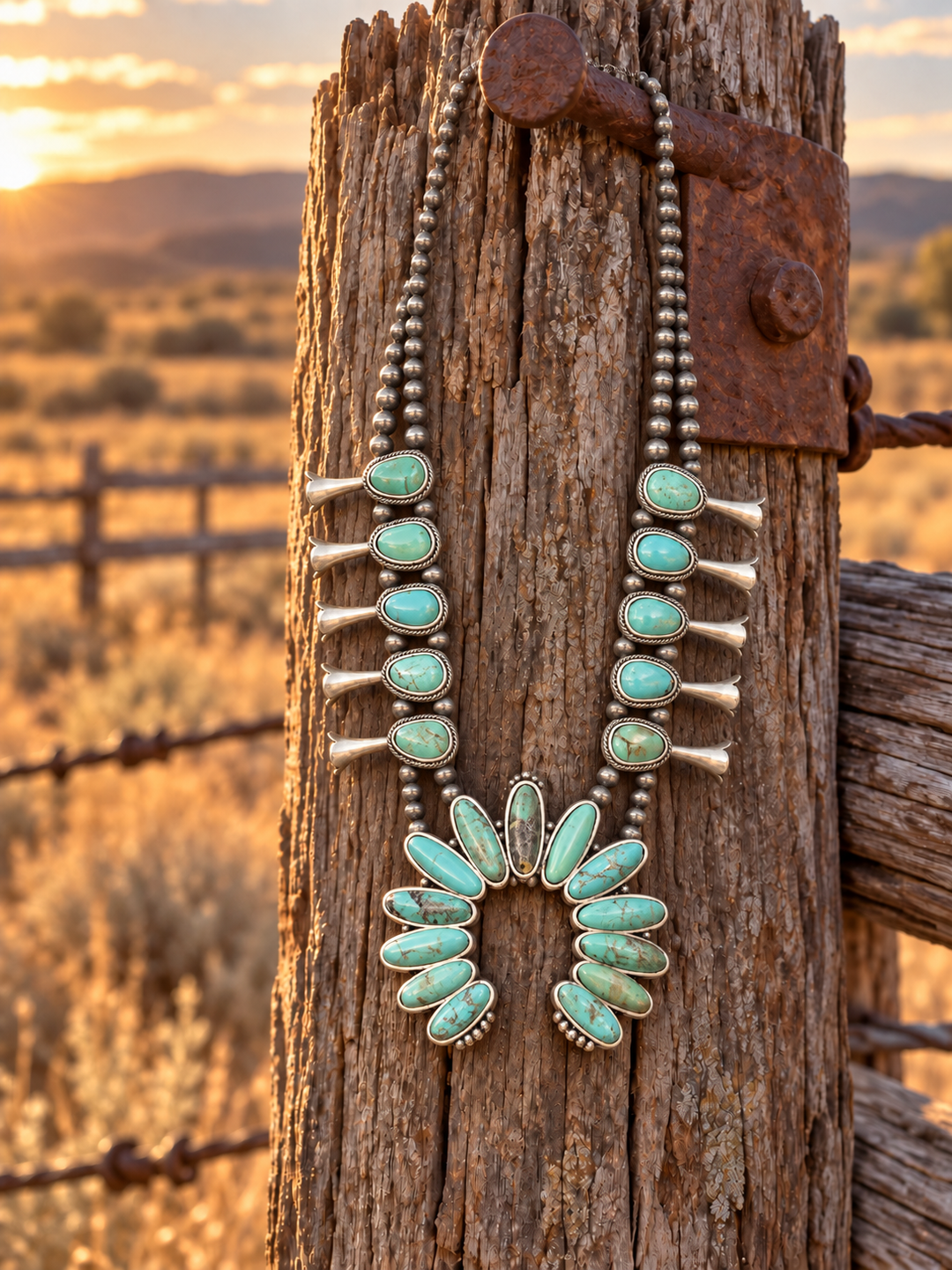 Let's Squash Blossom Turquoise Necklace