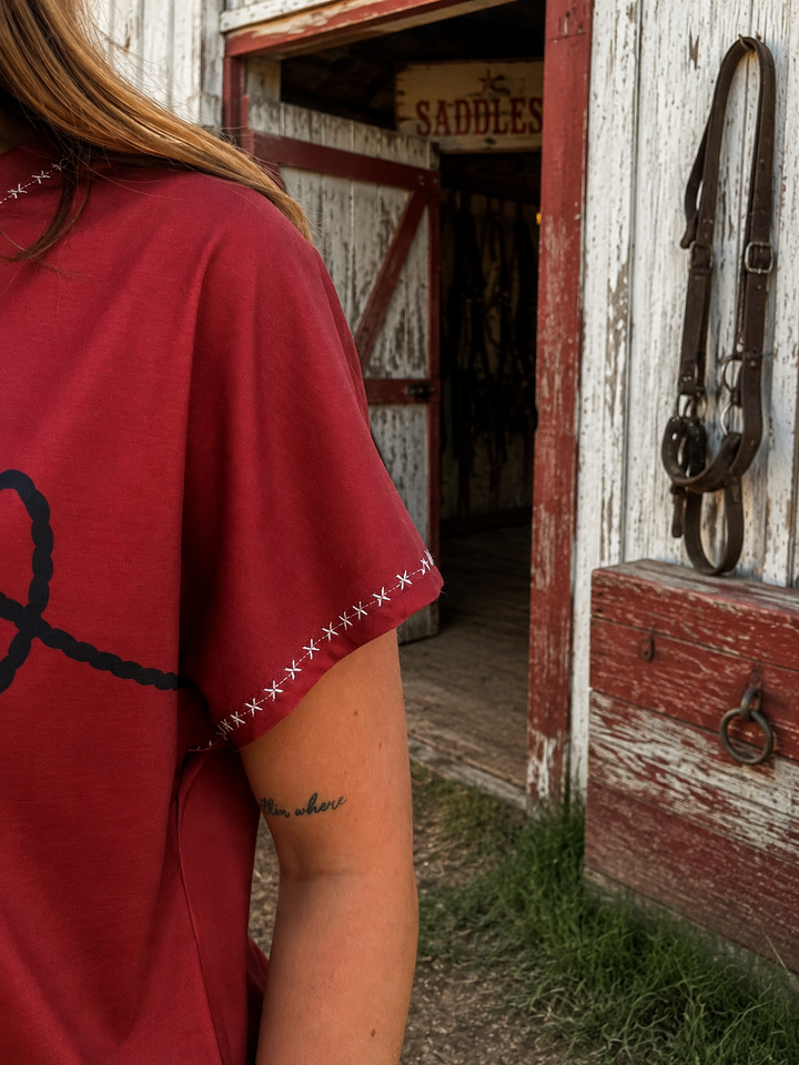 Red Bucking Horse Sunset Short Sleeve Top