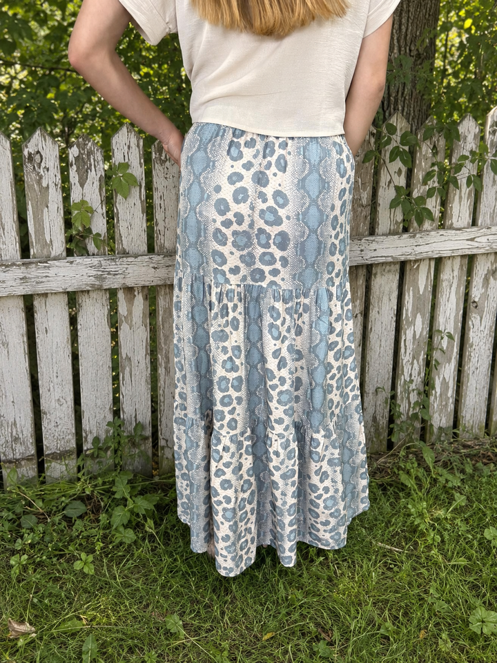 Light Blue Leopard Printed Ruffle Skirt