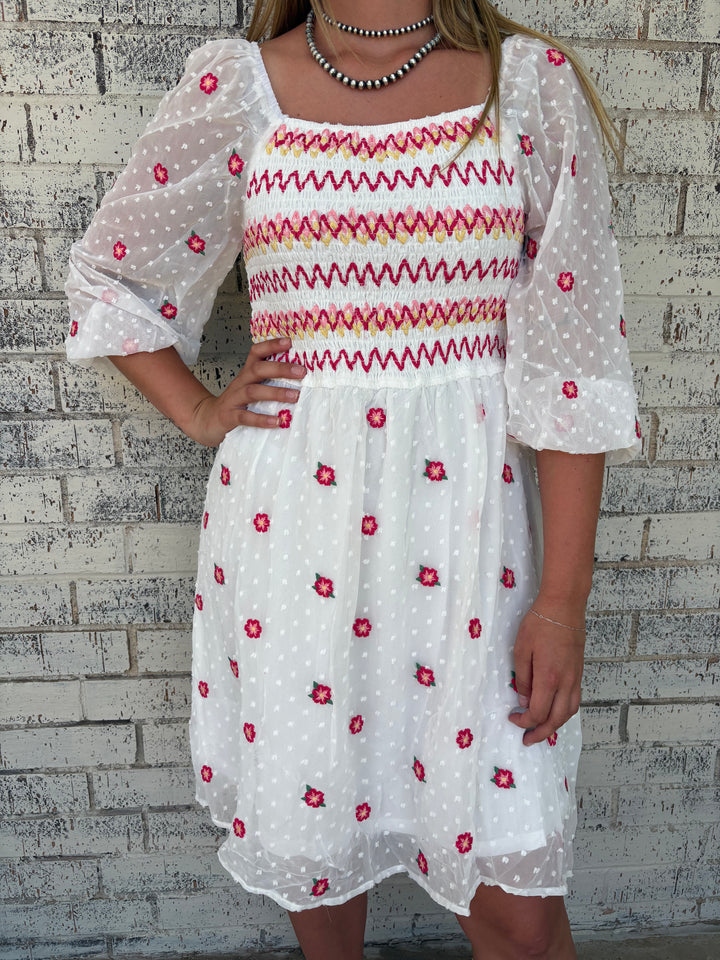 Ivory Floral Embroidered Dress